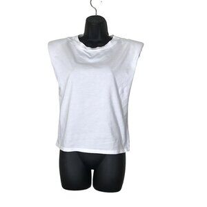 Aritzia Babaton White Sleeveless Padded Shoulder T-shirt Size  2XS